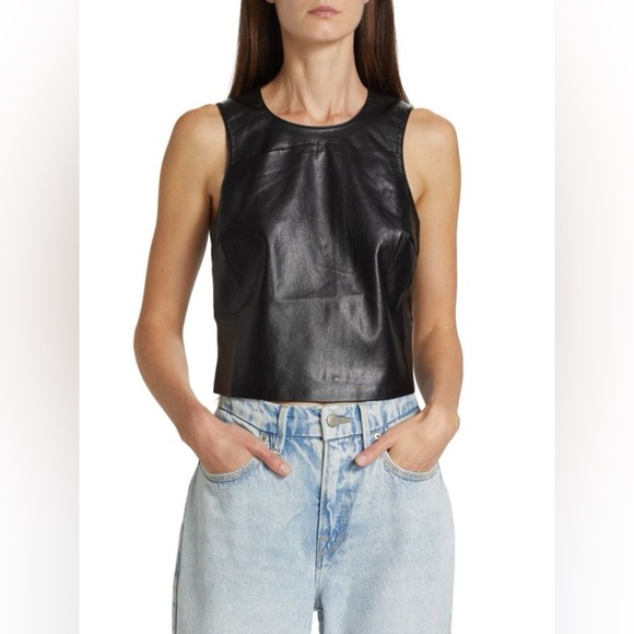 Good American Women’s Sleek Black Leather Tank Top Size 4 - Picture 1 of 12